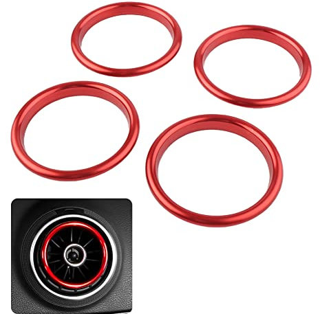 Anillo Decorativo de la Salida de Aire del automóvil para A3 S3 2013-2020 / Q2 2017+ de 4 Piezas, Anillo de ventilación del Aire Acondicionado del Tablero de Instrumentos (Rojo)