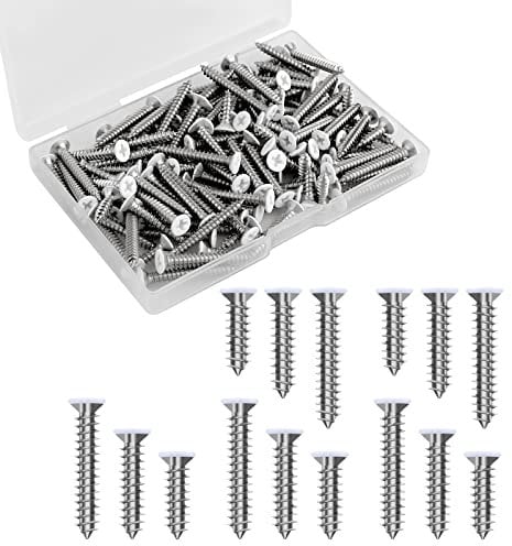 SAVITA 120 Pcs #8 Vis Blanche Tete Plate, Vis à Bois à Tête Plate Vis Bois Inox Vis Autotaraudeuses Vis Autotaraudeuses à Tête Plate pour Vis de Plaques Murales Couvercle L'interrupteur (3 Tailles)