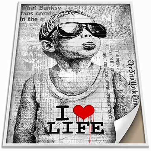 Boikal Collection Banksy Bilder ohne Rahmen Wandbilder XXL Poster Set - I Love My Life Boy - 1-teilig, 30 x 40 cm - A3