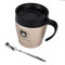 VIFERR Tasse à Café Isotherme en Acier Inoxydable Tasse à Café Réutilisable avec Poignée, Cuillère et Couvercle pour le Bureau et les Voyages (or)