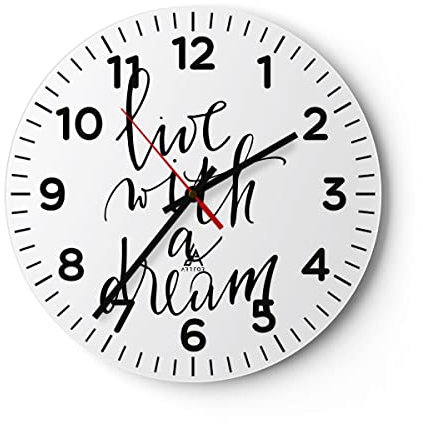 Modern Wanduhr Handschriftlich Live EIN Traum 40x40cm Rund Groß Wand Uhr Glas Analog Zimmeruhren Küche Büro Wohnzimmer Glasuhr Wall Clock Dekoration Design Wanddekoration Küchenuhr C4AR40x40-4423