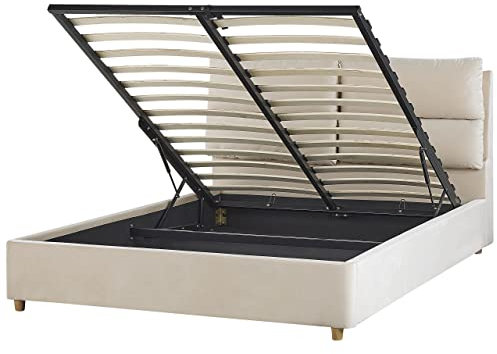 Beliani Schickes Doppelbett in Beige mit Bettkasten und Lattenrost 140 x 200 cm Batilly