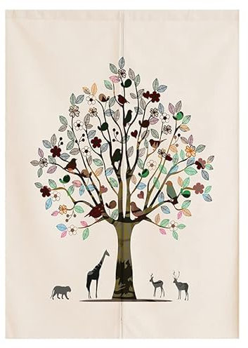 ChangTsing Japanische Dekoration Raumtrenner Raumteiler Vorhang Dachfenster TüRvorhang Blickdicht Baumwoll Gardinen Fliegen Vorhänge tür Baum 70 X 90cm