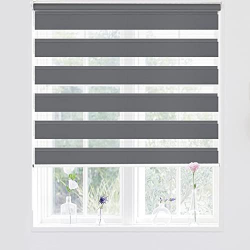 Polyester Roller Blind 80x150cm No drilling & Easy-Fix,easy to Fit Blinds for Window with Adjustable chain mechanism, for Windows and Doors Dark Gray