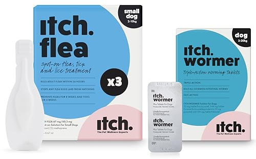 Itch | Small Dog Flea & Tick Treatment and Wormer Bundle for Dogs | Dogs 3kg-10kg | 3 Flea Pipettes and Itch Wormer-2 Tablets