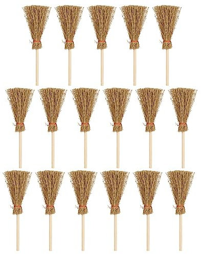 SEWACC 25st Kleiner Besen Witch Broomstick Feengarten Zubehör Mini Witch Hexenbesendekoration Diekleinehexe Zubehör Puppenhaus H? Puppenhaus Besen Mini- Stroh Miniatur Kind Kiefernholz