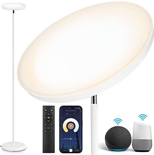OUTON Lampadaire LED, 30W/3000LM WiFi Lumineux Lampadaire, 3000K-6000K Dimmable Lampe sur Pied avec Télécommande, Contrôle APP, Minuterie, Compatible avec Alexa et Google pour Salon, Chambre, Bureau