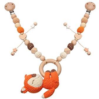 Mamimami Home Kinderwagenkette aus Holz und Silikon Kinderwagenspielzeug Mädchen Junge (Fuchs)