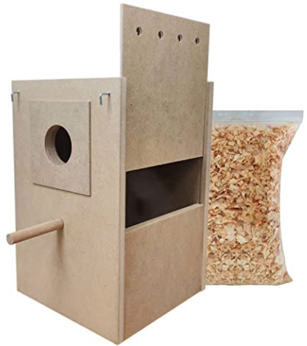 Untrennbares Nest für Agapornis mit Späne für das Bett, Zuchthaus aus Holz für Vögel, mit Haken für den Vogelkäfig, 28 cm x 18 cm x 18 cm (vertikal)