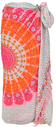 GURU SHOP Bali Sarong, Wandtuch, Wickelrock, Mandala Pareo - Mint/orange, Herren/Damen, Synthetisch
