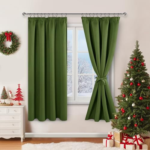 JIUZHEN Gardinen mit kräuselband Verdunklungsvorhänge Vorhang Blickdicht Gardinen Wohnzimmer Vorhänge Schlafzimmer Thermovorhang Oliv Grün, H175 x B140 cm,2er Set