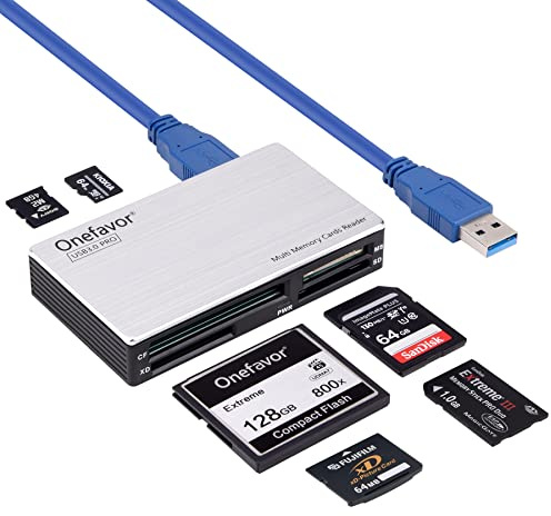 Onefavor SD Kartenleser USB 3.0 Kartenleser 6-in-1-Multi-USB-3.0-Compact-Flash Speicherkartenleser-Adapter für SD, TF,CF, Micro SD