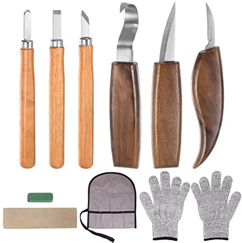 sourcing map Bois Sculpture Outils 10En1 Ensemble Tailler couteaux | Détail couteaux, Main Sculpture Travail Du Bois Outil avec Rouleau Sac, pour Graveur Menuisier et Débutants