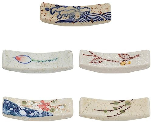 PLIGREAT 5 piezas de cerámica de flores palillos resto japonés palillo resto elegante floral y pintura de aves pequeños adornos para cuchara tenedor titular Restraunt Hotel Cena Decoración de mesa