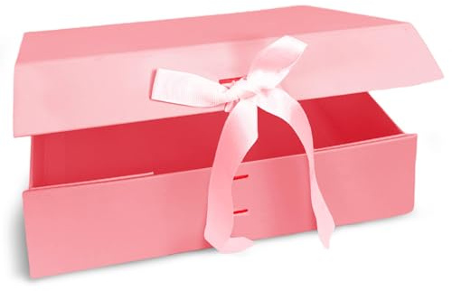 Verpackungswelt Geschenk-Box mit Deckel | 31 x 22 x 10 cm | Magnet-Verschluss & edle Schleife | Hochzeit, Geburt | Geschenk-Verpackung in Rosa