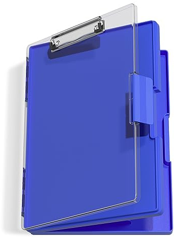 Hnogri Portablocco con Scomparti, Nero, 21,6 x 27,9 cm (foglio), Apertura Laterale, Resistente, Scrivania Portatile, per Insegnanti, Studio, Ufficio, 33,8 x 23,9 x 3,8 cm (Blue)