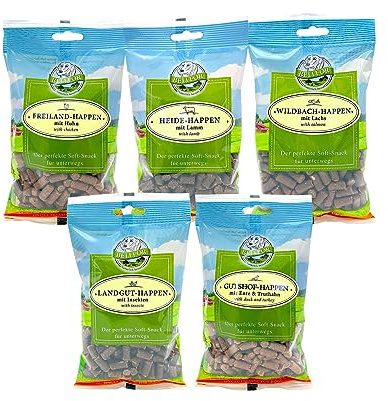 Bellfor Soft-Happen: Getreidefrei, Soft-Snack Mix für Hunde 5 x 200 g - Ente, Truthahn, Huhn, Lachs, Lamm, Insekten. Soft-Leckerli für Hundetraining.
