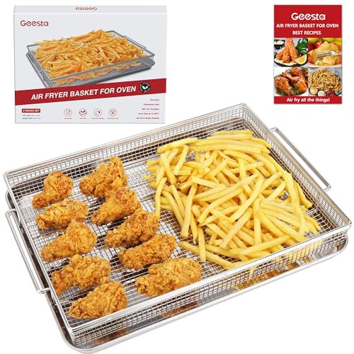 Cesta de freidora de aire para horno con 50 recetas, bandeja y cesta antiadherente extra grande de 2 piezas, accesorios de freidora de aire de acero inoxidable para alimentos crujientes, cocina