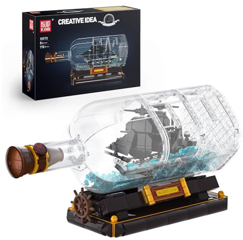 Mould King 10070 Piratenschiff in Flasche Bausteine Black Pearl Segelschiff Klemmbausteine Sammler Schiffsmodell Geschenk für ab 8 Jahren(778 Teile)