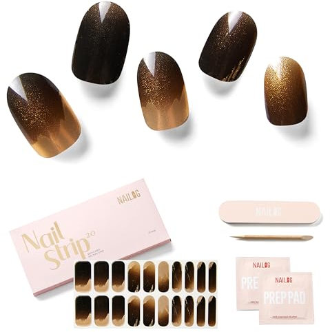 NAILOG Semi Cured Gel Nail Strips Glossy & Long Lasting Soft Gel Finish (20 Extra Long Stickers) | Wraps,Flashlight