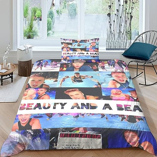 GIOSBR Justin Bieber Bettwäschegarnitur 3D Gedruckter Für Kinder Mädchen Jungen Bettbezug Set Und Kissenbezüge Weich Microfaser Reissverschluss Bettwäsche 2 Teilig Single（135x200cm）