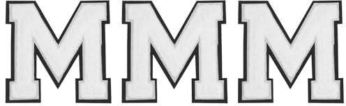 sourcing map Chenille Letters M Patches Large Size 4-1/2 Inch Iron on Letters M Patches Black Glitter Embroidered Patches for Clothing, Shoes, Hats, Backpacks Pack of 3(White)