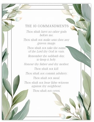 Artery8 The 10 Ten Commandments Green Exodus Jesus Christ Christian Bible Faith God Quote Revelations Flowers Artwork Unframed Wall Art Print Poster Home Decor Premium