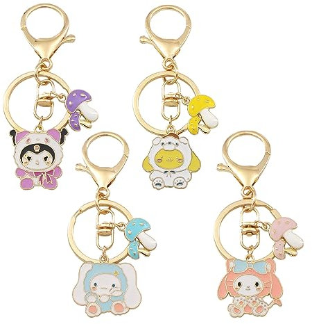 wopin Llavero Kuromi, Llavero Sanrio incluye Kuromi, My Melody, Cinnamoroll Llavero Kawaii Colgante de bolsa linda de 4 piezas para niños Mini llavero de figura de anime