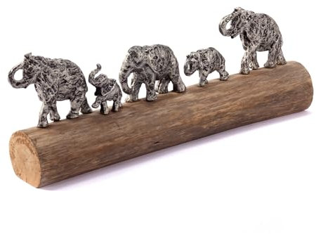 CREEDWOOD Deko AUFSTELLER Family Walk | Mangoholz, Silber, 57cm | Natur Elefanten Skulptur, Dekofigur, Elefanten Familie Deko-Objekt, Alu Elefanten Statue