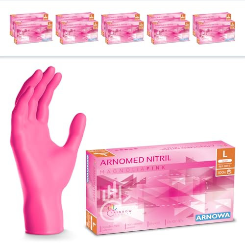 1000 Stück ARNOMED Einweghandschuhe Pink, Einmalhandschuhe L, Nitril Handschuhe, Nitrilhandschuhe puderfrei, Gummi-Handschuhe Einweg, Schutzhandschuhe, Handschuhe Nitril in XS, S, M, L, XL
