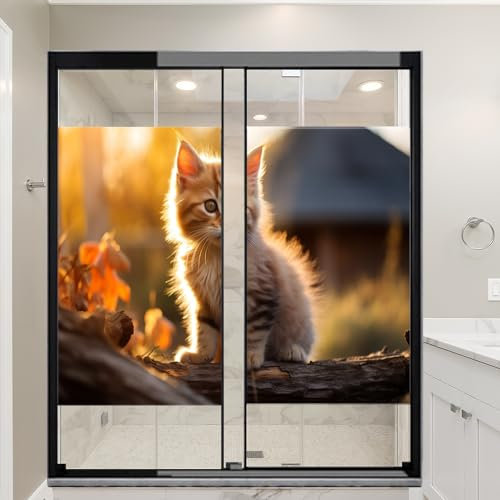 Country Cats Fensterfolie, hitzeblockierend, intelligent, modern, Tiere, rustikal, Privatsphäre, Fensterdekoration, Glastürabdeckung, nicht klebende Fensterfolie für Badezimmer, Küche, 60 x 90 cm, 2