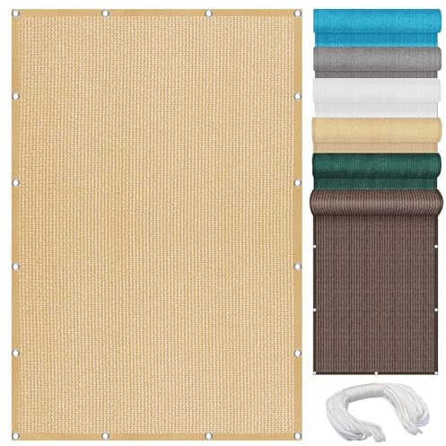 Sonnensegel Atmungsaktiv Rechteckig mit Ösen 1.2 x 4.5 m, 98% Uv-Schutz,Atmungsaktiv,Isolierung, Sonnenschutz Netz Segeltuch, Sonnensegel Beschattung, für Garten Balkon, Sandgelb