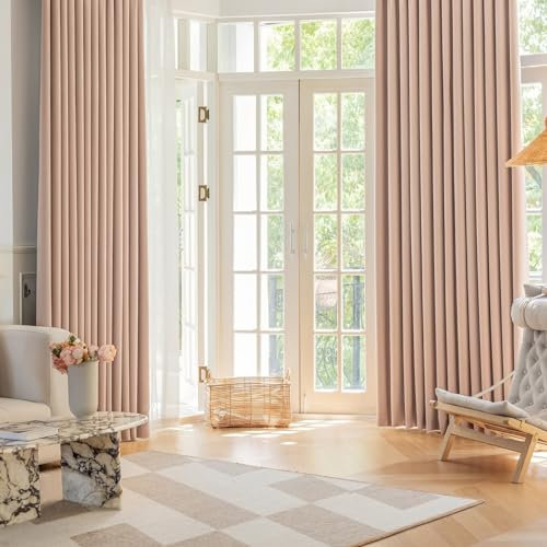 Whoiy Rosa Vorhänge für Schlafzimmer, Einfarbig Jacquard Verdunkelnd Gardiene Vorhang 2 Stück Moderne Fenstervorhang Chenille, 244x107 cm (B x H)