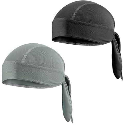 TNSLAND 2 stück Sports Bandana Cap Schnell Trocknend, Durag Men Bandana Herren Damen, Laufmütze Herren Kopftuch Herren, Sommermütze Herren für Radfahren Klettern Laufen Fitnessstudio, Schwarz, Grau