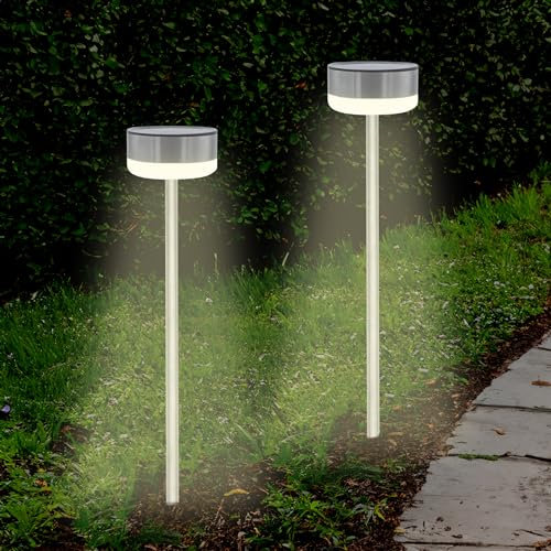 Spetebo LED Solar Edelstahl Wegeleuchte 39 x Ø 9 cm - 2er Set - Garten Deko Beleuchtung kalt weiß - Solarlampe Gartenleuchte Pfadlicht Solarleuchte Lampe für Außen wasserfest