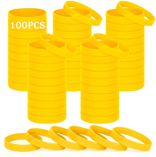 HONTIUS Silicone Wristbands, 100PCS Yellow Rubber Wristbands Blank Wrist Bands Universal Wristband Set for Women Men Adult Sport