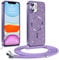 Phoona handyband Hülle für iPhone 11 mit Band, Glitzer Handyhülle Kompatibel mit MagSafe, Ganzkörperschutz Kratzfeste Stossfest Schutzhülle mit Einstellbar Kette, Lila