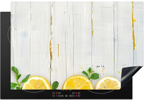 KitchenYeah© Protezione Piano Induzione 78x52 cm Cucina Copri Fornelli Proteggi di Cottura Antiscivolo Tappetino Estate - Limone - Legno