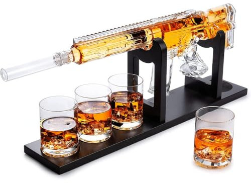 Gifts for Men Dad, Whiskey Decanter Set - AR Limited Edition, Silencer Stopper - 800 ml & 4, 12oz Whisky Glasses - Father Birthday Gift - Drinking Party, Liquor, Vodka Tik Tok Decanter