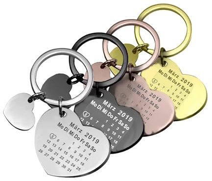 A & A Hair Beauty Schlüsselanhänger Herz Kalender mit Datum Gravur personalisiert und Beidseitig graviertI Jahrestag graviert I Hochzeitstag graviert I love you Partner Geschenk am Schlüsselband