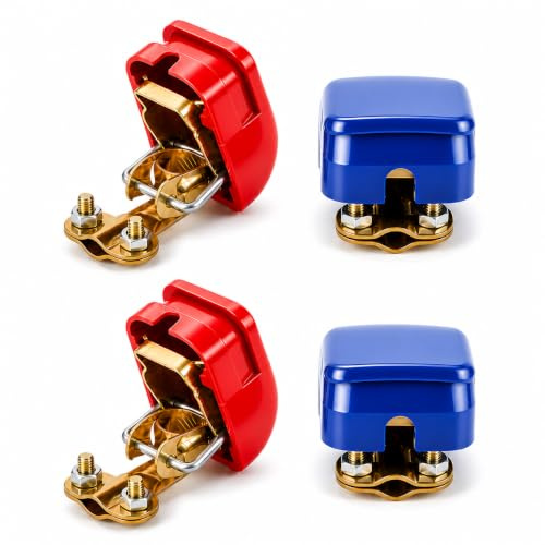 2 Paar Batterieklemmen 12V, Auto Schnellverschluss Batterieklemme Set | Autobatterie Klemmen, Batterieklemmen schnellverschluss Polklemmen für Auto Motorrad Truck Boot Rot Blau