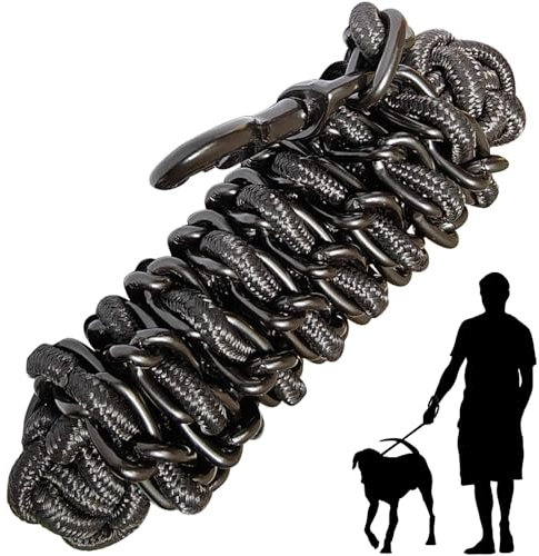 Dog lead Dog Leash Chain Metal Dog Rope Pet Collar Set Strong Heavy Duty Anti Bite 360 Hook for Medium and Large Dogs Training Walking (Black, Small)