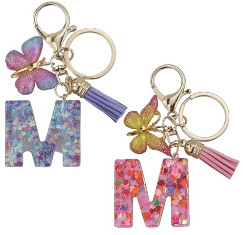 EASYKEENECOM Portachiavi ragazza portachiavi con lettera iniziale rosa portachiavi farfalla portachiavi lettera, Colore: rosa., 1