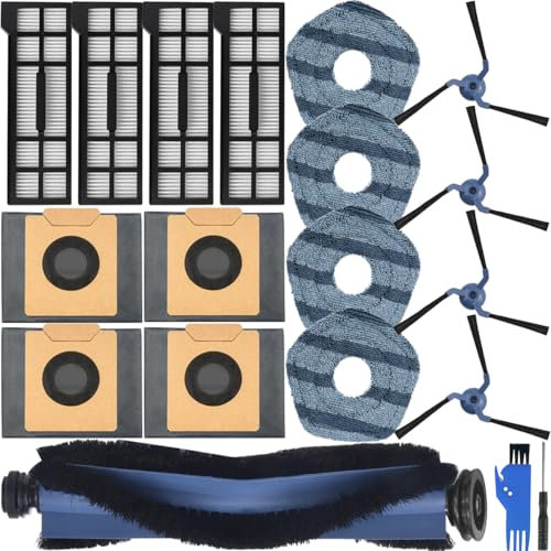 EATBALE 17 Pcs Replacement Parts for Eufy X10 Pro Omni Robot Vacuum Cleaner 1 Main Brush 4 Side Brushes 4 HEPA Filters 4 Mop Cloths 4 Dust Bags Nylon Bristles Microfiber Wipe Accessories Kit