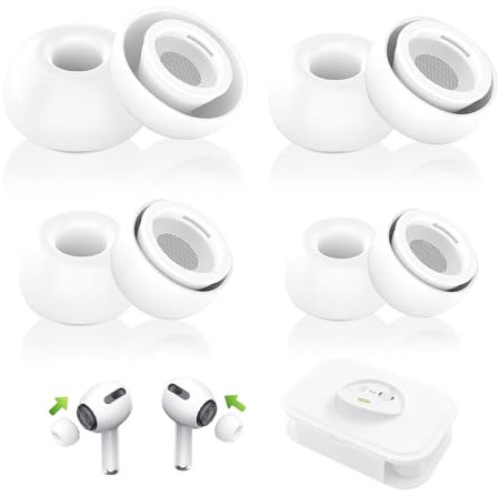 4 Paar Silikontips für Airpods - Soft Silikon Ersatz-Ohreinsätze für Airpods Pro/Airpods Pro 2 mit Loch zur Geräuschreduzierung, Anti Rutsch Ersatz-Ohrstöpsel (Weiß, XS/S/M/L)