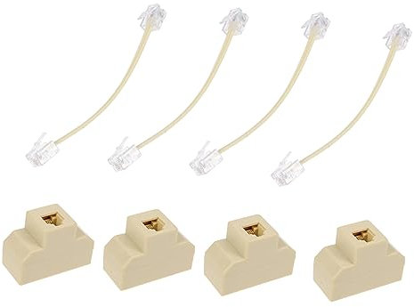 OSALADI 4pcs Telephone Cable Splitter Adapter Box 1 Female to 3 Female Connector Junction for Home Office Phone Line Distribution in Beige