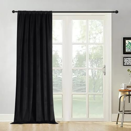 Joydeco 100% Blickdicht Samt Vorhang mit Kräuselband Anpassen Schwarz Schienensystem Schiebevorhang Verdunkelung Thermovorhang Kälteschutz Gardinen Schlafzimmer Wohnzimmer Curtains 1 Stück