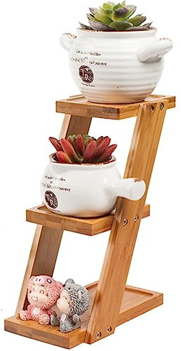 Bamboo Plant Stand Shelf for Succulent Pots 3 Tier Display Rack for Cactus Home Decor Natural Bamboo Ideal for Living Room Balcony Indoor Garden Stand