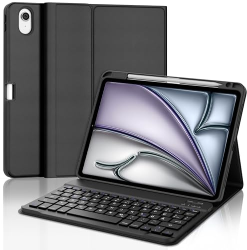 FOGARI Hülle Tastatur für iPad Air 11 Zoll (2026 M4/2025 M3/2024 M2), Keyboard Schutzhülle Abnehmbarer Kabelloser Bluetooth für iPad Air 5th/4th Generation 2022/2020 mit Stifthalter, Schwarz