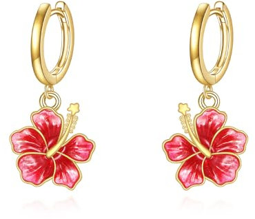 DAYLINLOVE Hibiskus Ohrringe 925 Sterling Silber Hibiskus Ohrhänger Emaille Blumen Schmuck Geschenke für Frauen Mütter Mädchen